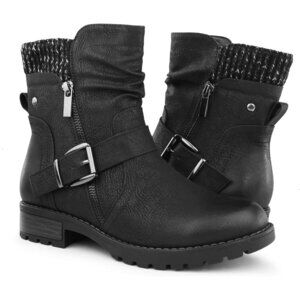 Hawkwell Combat Boots Women's Black Stylish Ankle Booties Side Zipper & Buckle